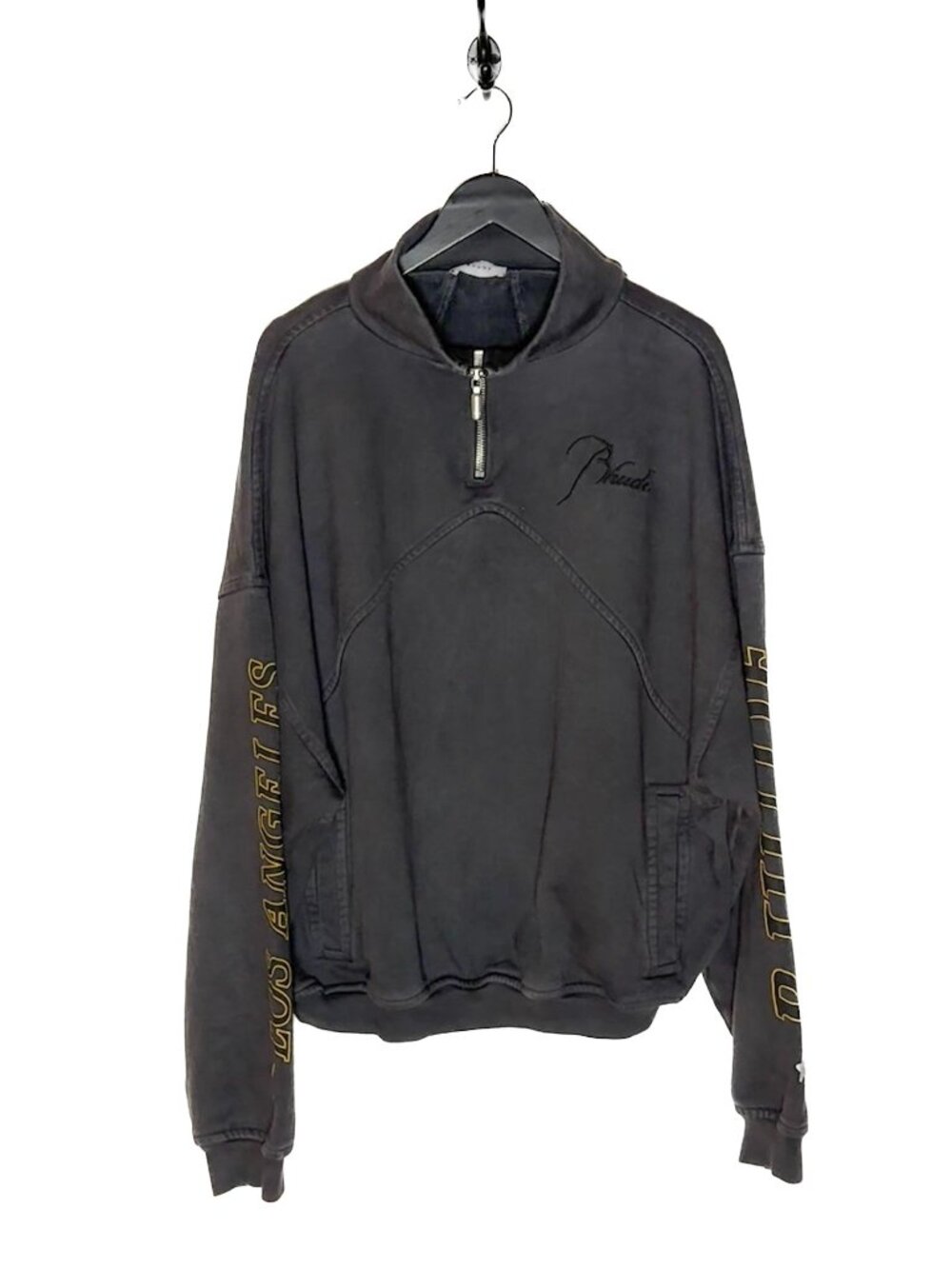 Rhude Charcoal Quarter Zip Logo Embroidered Los Angeles Lakers Sweatshirt